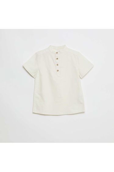 Plain Cotton Short-Sleeve Shirt WHITE