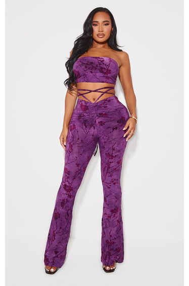 Shape Plum Devore Dipped Waist Ruched Trousers