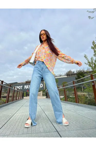 Rainbow Swirl Button-Front Long Sleeve -shirt