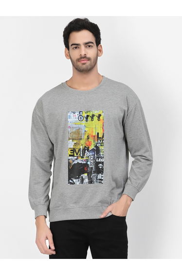 Men Grey Regular Fit Round Neck Sweatshirt