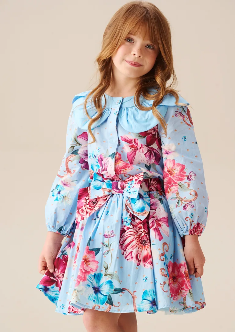 Darcy Blue Print Bow Waist Skirt - Blue