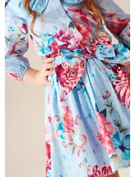 Darcy Blue Print Bow Waist Skirt - Blue - 4