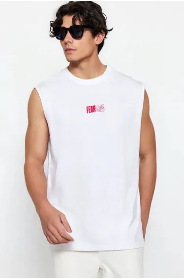 White Oversize/Wide Cut 100% Cotton Printed T-Shirt