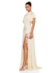 Aveline White Short Sleeves Maxi Dress with Slit - 3