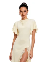 Aveline White Short Sleeves Maxi Dress with Slit - 1