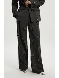 بنطلون بأرجل عريضة مزين بأحجار كريستال و الترتر - 1