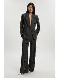 بنطلون بأرجل عريضة مزين بأحجار كريستال و الترتر