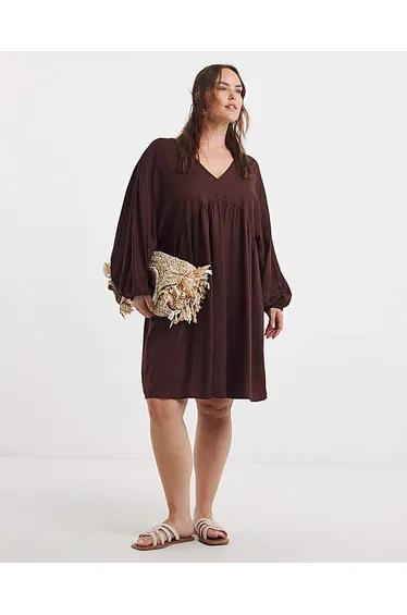 فستان كتان - بني