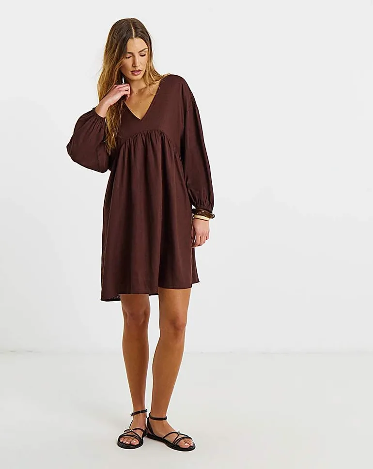 Chocolate Linen Blend Smock Dress Simply Be Brown : Day Dresses : VogaCloset Qatar Chocolate Linen Blend Smock Dress Simply Be Brown : Day Dresses : VogaCloset Qatar