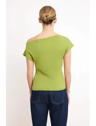Green Fitted/Asymmetrical Neckline Sleeveless Soft Knitted Blouse - 2