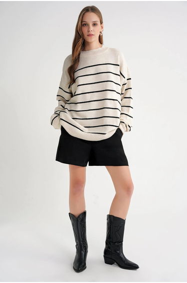 Mixray Striped Knit Pullover Sweater