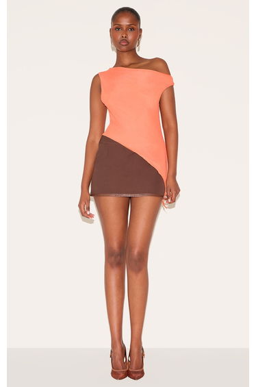 Paprika Asymmetric Neck Mesh Top