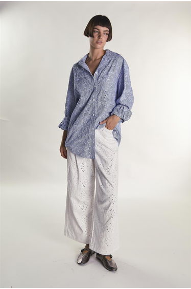 Embroidered Stripe Button Shirt
