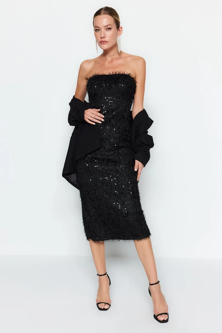 black midi dress with spaghetti straps Selma Dress