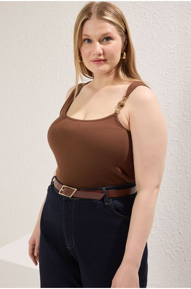 Brown Accessory Knitting Plus Size Blouse