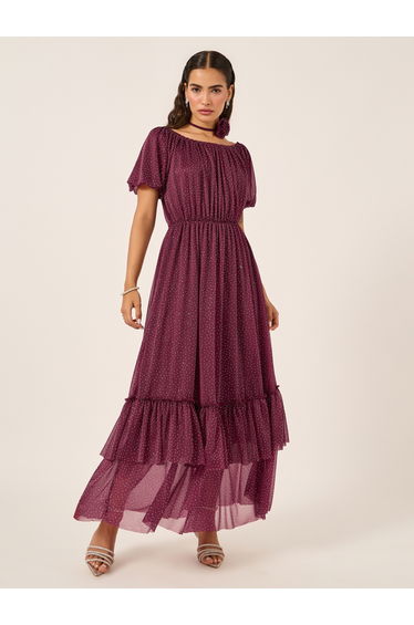 Embellished Balloon Sleeves A-Line Maxi Dress