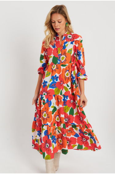 Women's Patterned Loose Mini Dress Orange