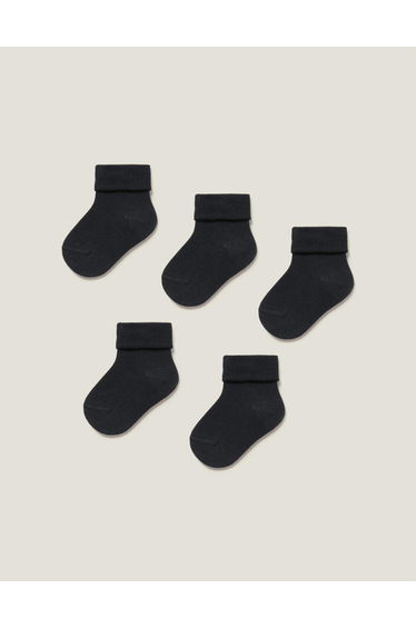 Pack of 5 Pairs of Ribbed Cuff Socks for Babies, Dark Blue