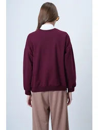 Women's burgundy front printed oversize cotton sweatshirt - 6
