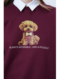 Women's burgundy front printed oversize cotton sweatshirt - 2