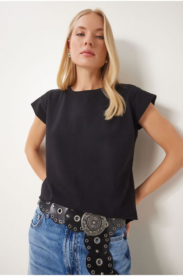 Women's Black Basic Knitted T-Shirt