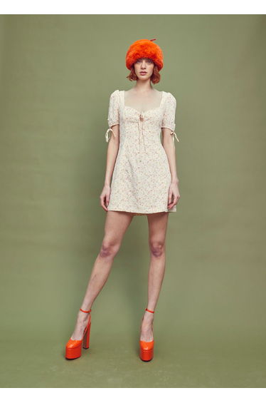 Brooke Puff Sleeve Mini Dress - Pastel Pink