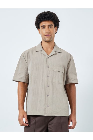 Men Beige Resort Collar Oversized Shirt