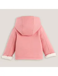 Cotton Hooded Coat in Fleece/Faux Fur - 1