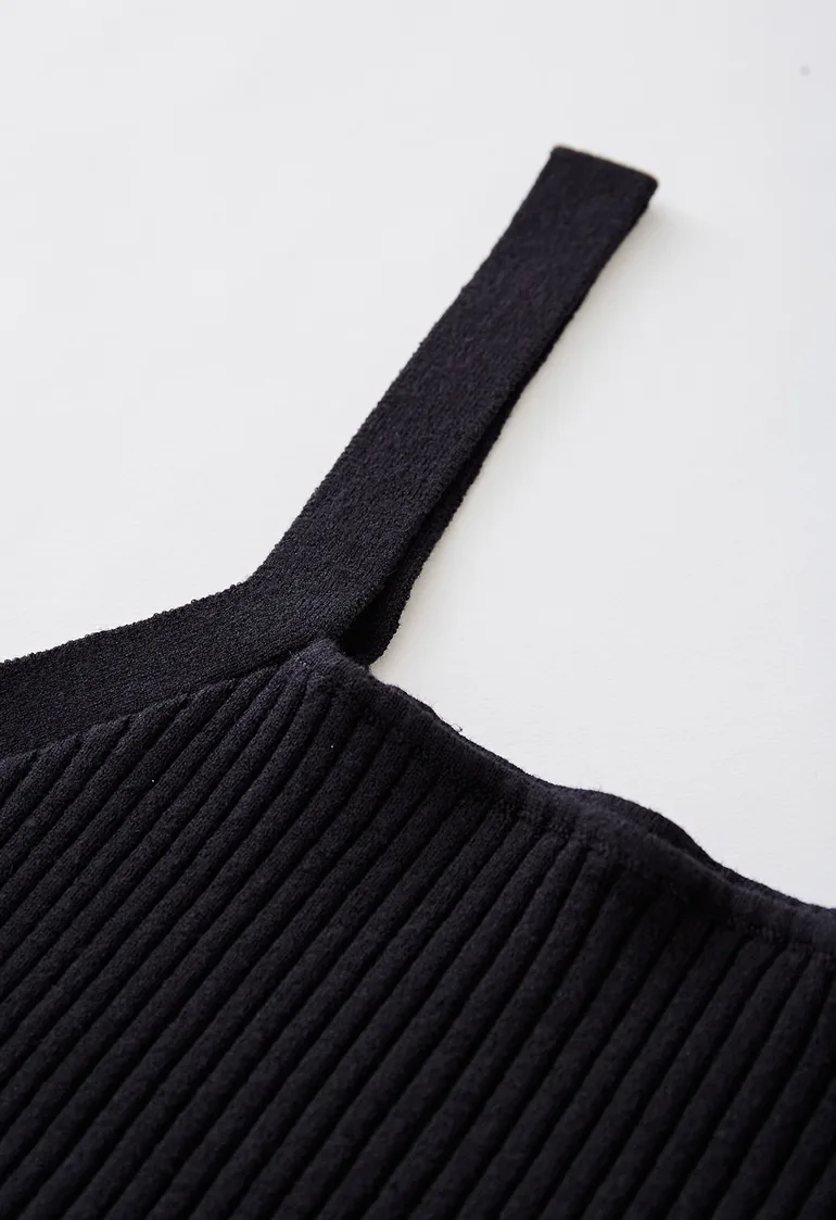 Ultra-Soft Ribbed Cami Knit Cropped Top in Black - 3