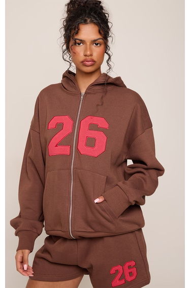 Red 26 Applique Zip Up Hoodie