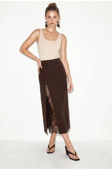 LUCCI High-Waist Lace Midi Pencil Skirt