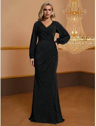 Leely Women's Elegant V Neck Bishop Sleeve Party Dresses - 3