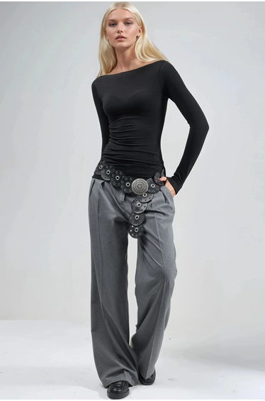 BUSEM Boat Neck Long Sleeve Lightweight Blouse