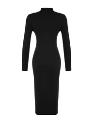 Black Bodycon Midi Dress with Long Sleeves - 5
