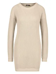 Crew Neck Jumper Dress - stone - 1