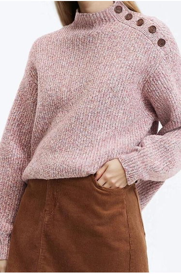 Buttoned High Neck Jumper/Sweater
