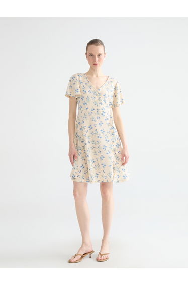 Double Breasted Collar Floral Mini Dress