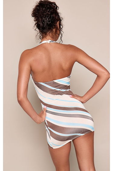 Blue Striped Plunge Sleeveless Bodycon Mini Dress product thumbnail 2