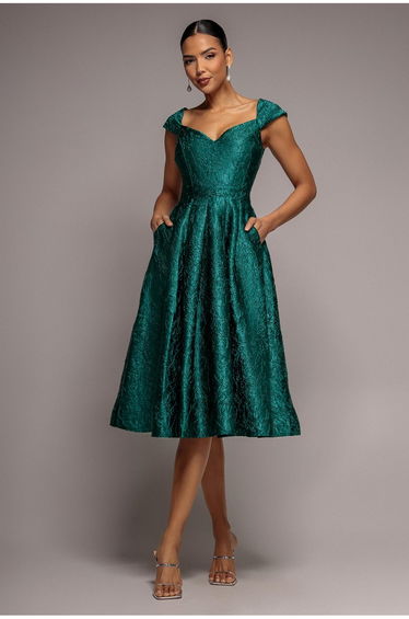 Goddiva Crushed Satin Sleeveless A Line Midi Dress - Emerald Green
