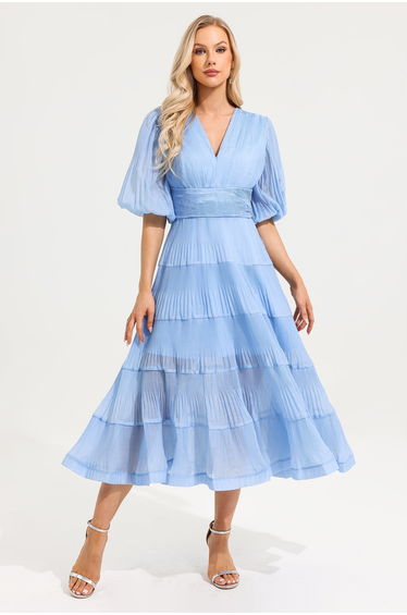 Géraldine V- Neck Pleated Midi Dress