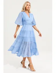 Géraldine V- Neck Pleated Midi Dress - 2