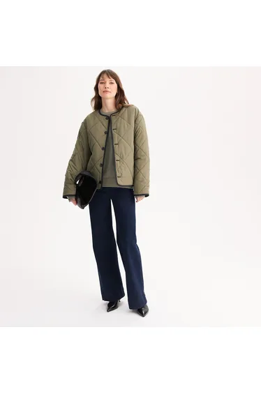 Short Reversible Padded Jacket with Button Fastening