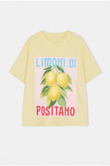 Yellow 100% Single Jersey Printed Oversize/Relaxed Fit Knitted Plus Size T-Shirt