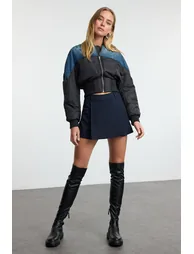 Navy Blue Premium Quality Pleated Woven Shorts Skirt