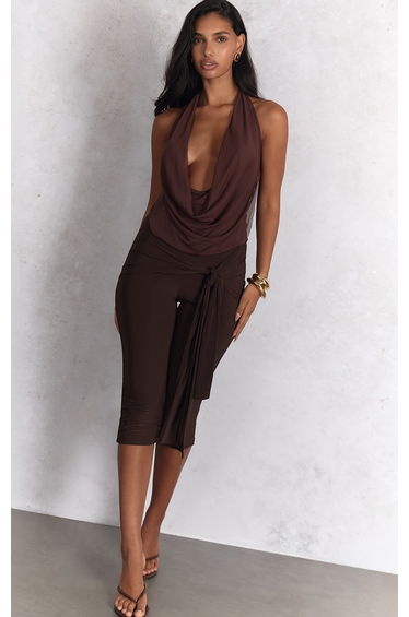 Chocolate Double Layer Slinky Wrap Capri's