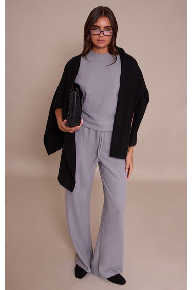Charcoal Grey Rib Knit Straight Leg Trouser