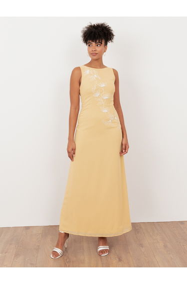 Maya Buttercream Floral Embroidered Cowl Back Maxi Dress