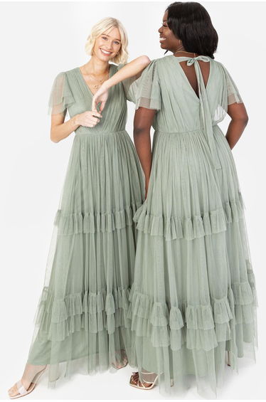 Anaya With Love Recycled Frosty Green Ruffle Maxi Dress with Keyhole Detail