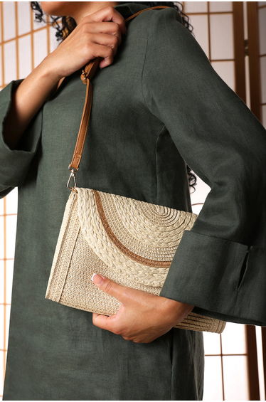 Alto Natural Raffia Fold Over Clutch Bag