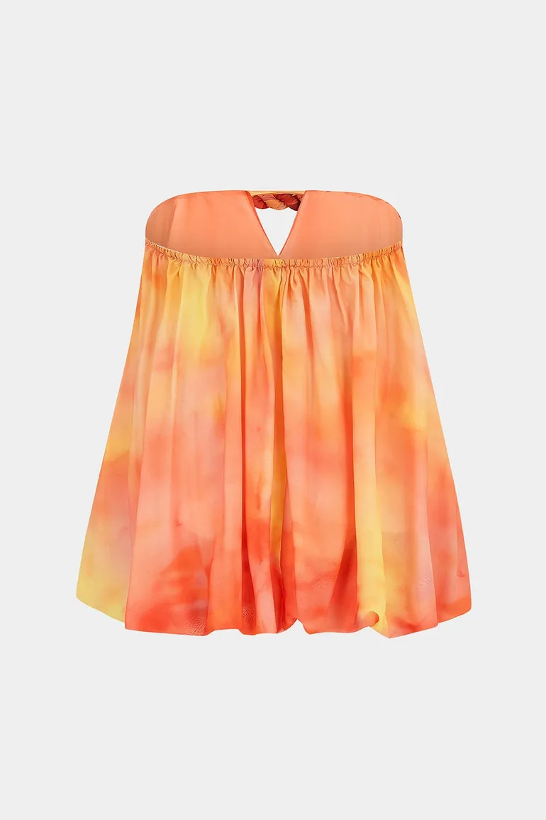 Tie Dye Print Chiffon Cut Out Twist Knot Tube Top - 5
